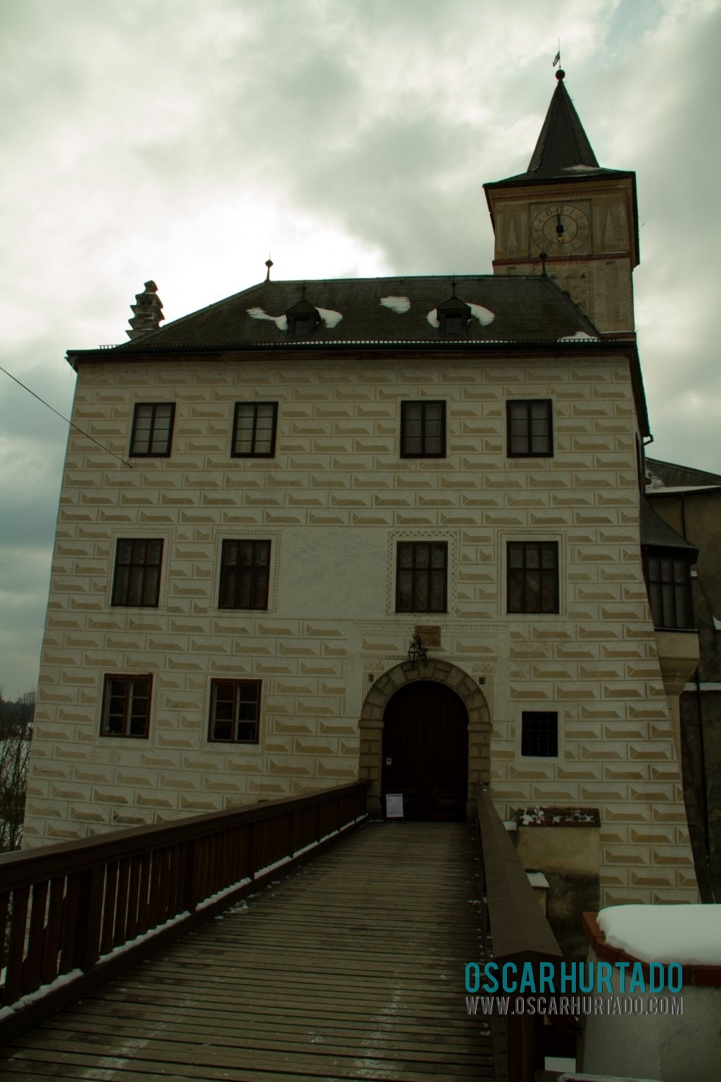 View of the bridge leading the entrance of the haunted Rožmberk Castle